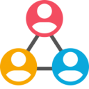 Community Partnerships Three circles with outline of a person, connected by a line. In a triangle formation.