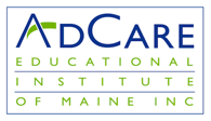 AdCare in blue. Educational Institute of Maine Inc in lime green.