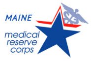Blue star with red outline and medical symbol with the words Maine Medical Reserve Corps.